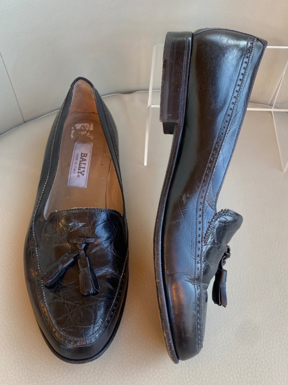 Bally Royce Tassel Loafers Black Leather Crocodile Embossed Dress Shoes 8.5M